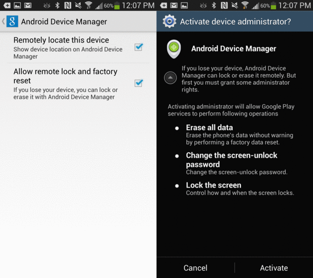 Android Device Manager activation